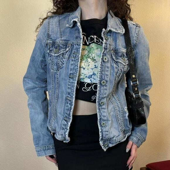 Ralph Lauren Jackets & Blazers - Ralph Lauren Denim Jacket Womens Large Blue Light Wash Distressed Western